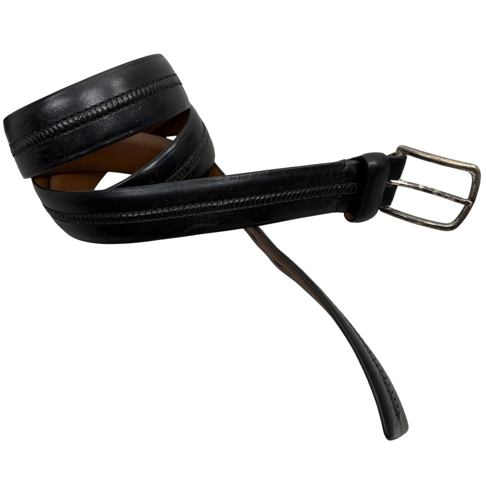 Allen Edmonds Belt Mens 44 Black Leather Center Stitch Dress Casual USA Made *